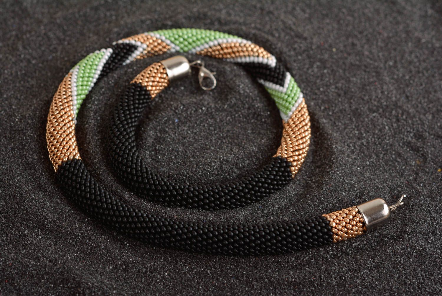 Unusual beautiful necklace beaded cord necklace handmade beaded jewelry photo 2