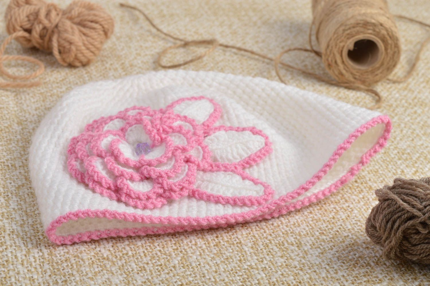 Bonnet tricot fait main Chapeau au crochet coton acrylique Vêtement fille photo 1
