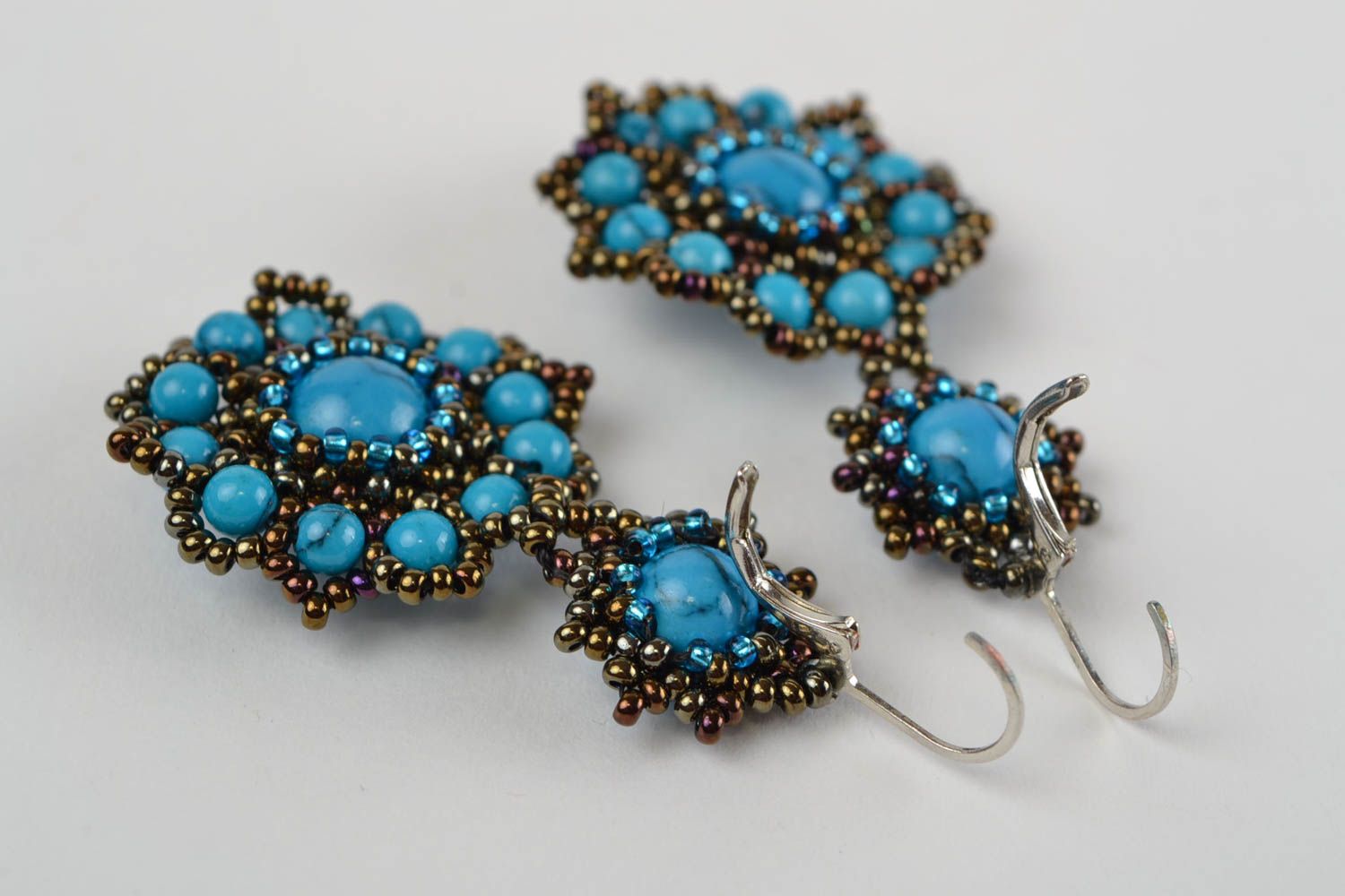 Massive große dunkle blaue Ohrringe aus Glasperlen für Abendkleid elegant schön foto 5