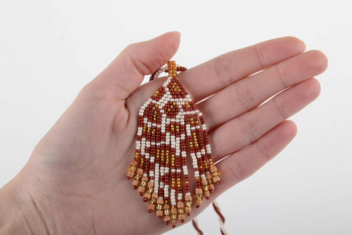 Large pendentif de perles de rocaille de style ethnique original fait main photo 5