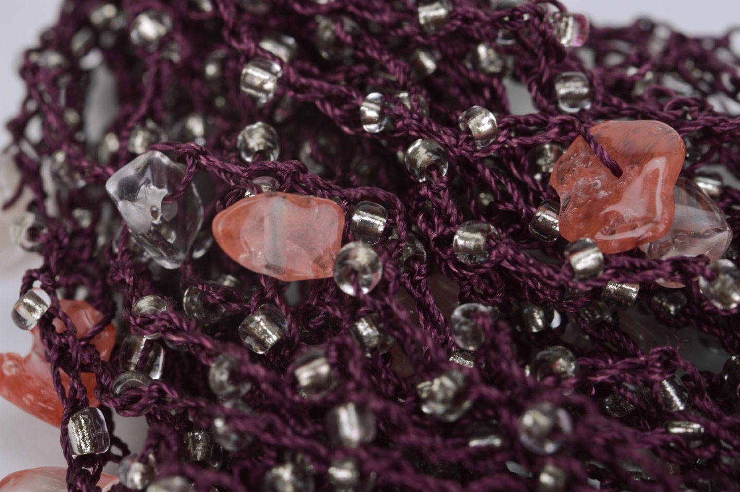 Bijou massif collier en perles de rocaille lilas tressé fait main pour femme photo 5