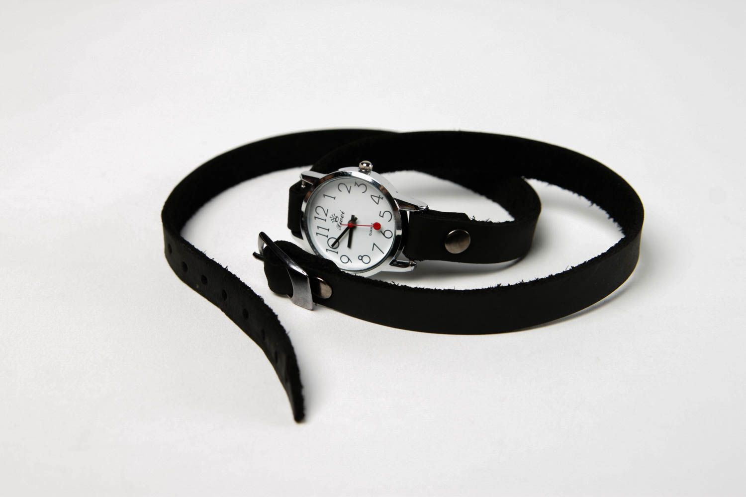 Bracelet cuir fait main Bracelet de montre large noir Accessoire en cuir photo 5