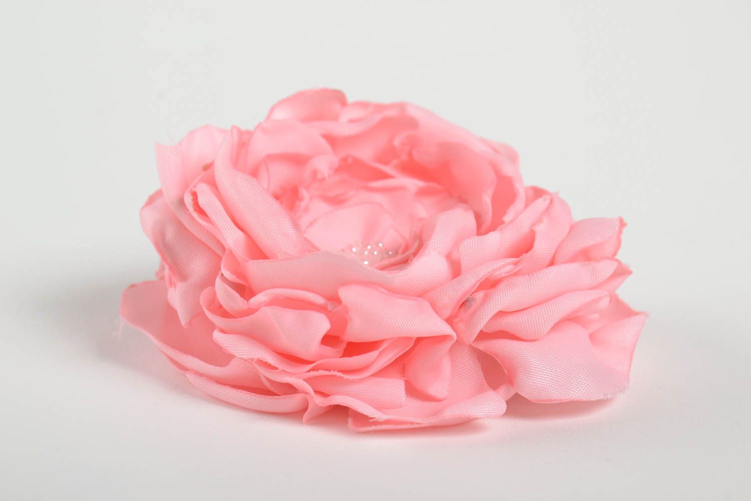 Заколка цветок из ткани розовая нежная пышная ручной работы красивая хэнд мейд фото 2