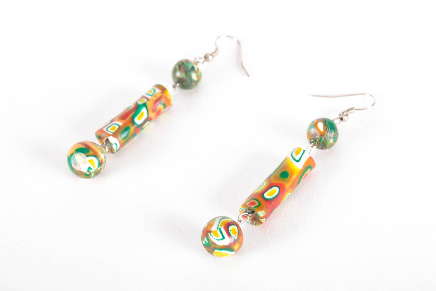 Long polymer clay earrings with pendants  photo 1