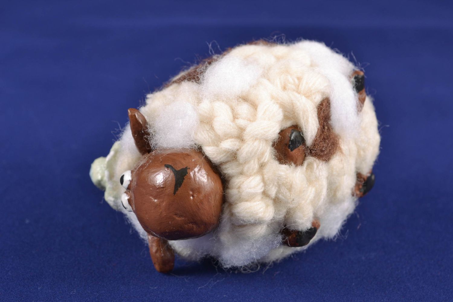 Papier mache statuette of white sheep with brown dots photo 5