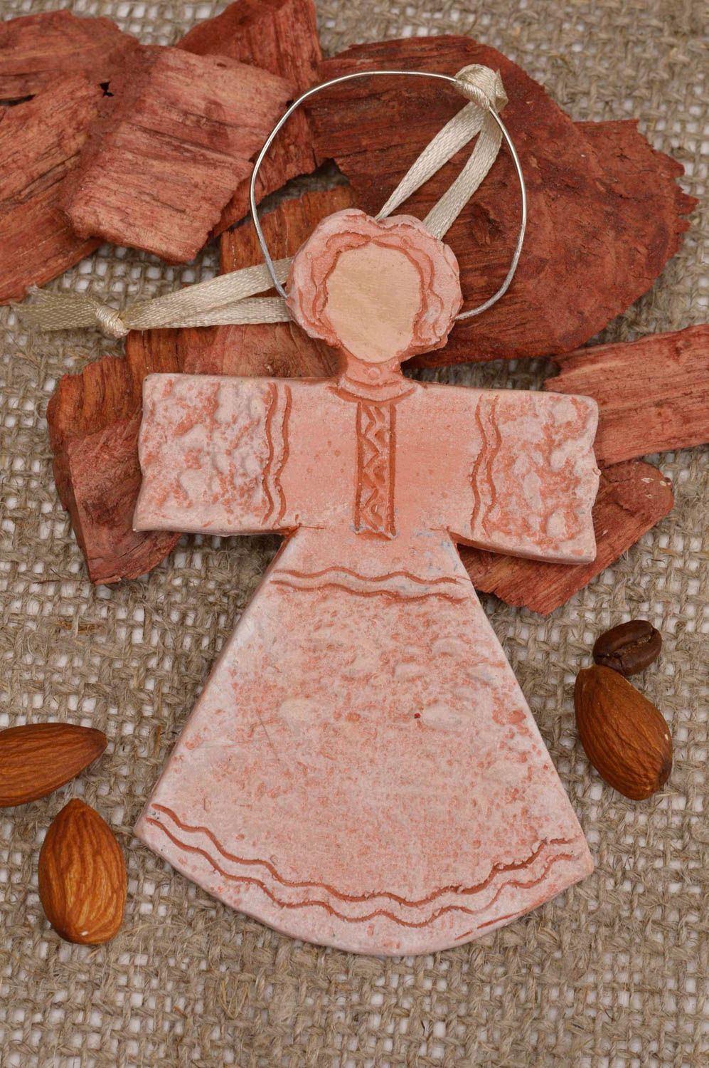 Ange à suspendre fait main Suspension décorative peinte en argile Déco maison photo 1