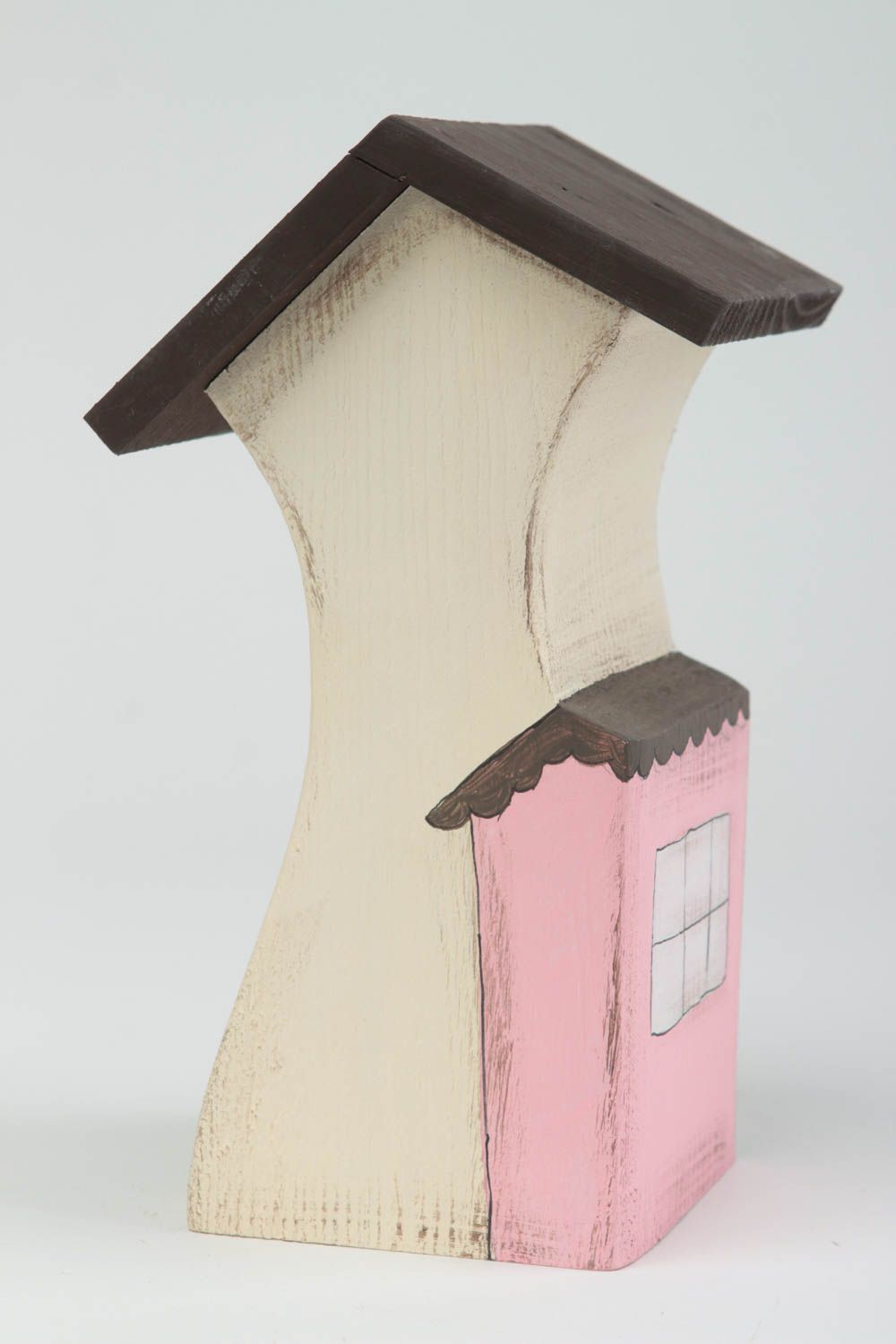 Figura artesanal con forma de casa de madera regalo original decoración de hogar foto 3