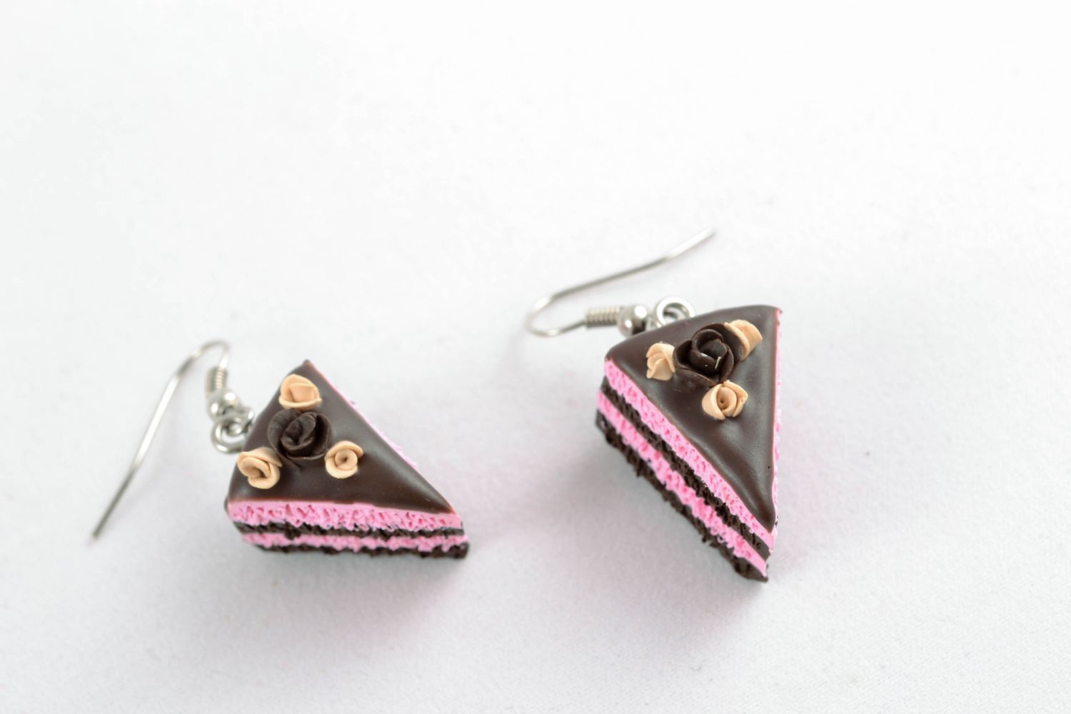 Polymer clay earrings in the shape of cake pieces photo 3