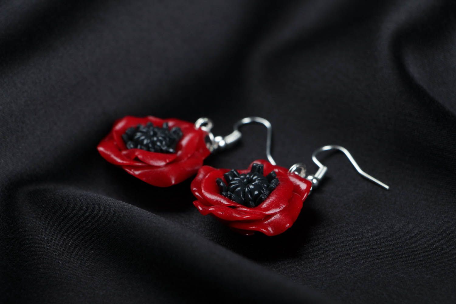 Earrings made of polymer clay Poppies photo 2
