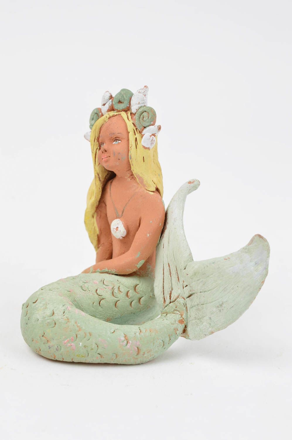 Ceramic designer figurine unique clay interior little mermaid statuette photo 2