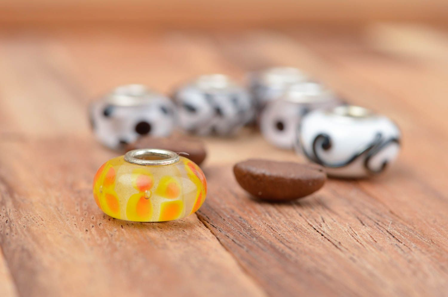 Supplies for jewelry glass beads handmade lampwork beads with metal elements photo 1
