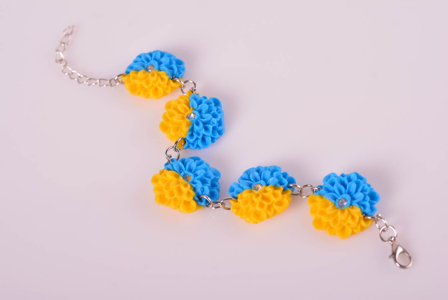 Chain clay yellow and blue flowers bracelet for women photo 4