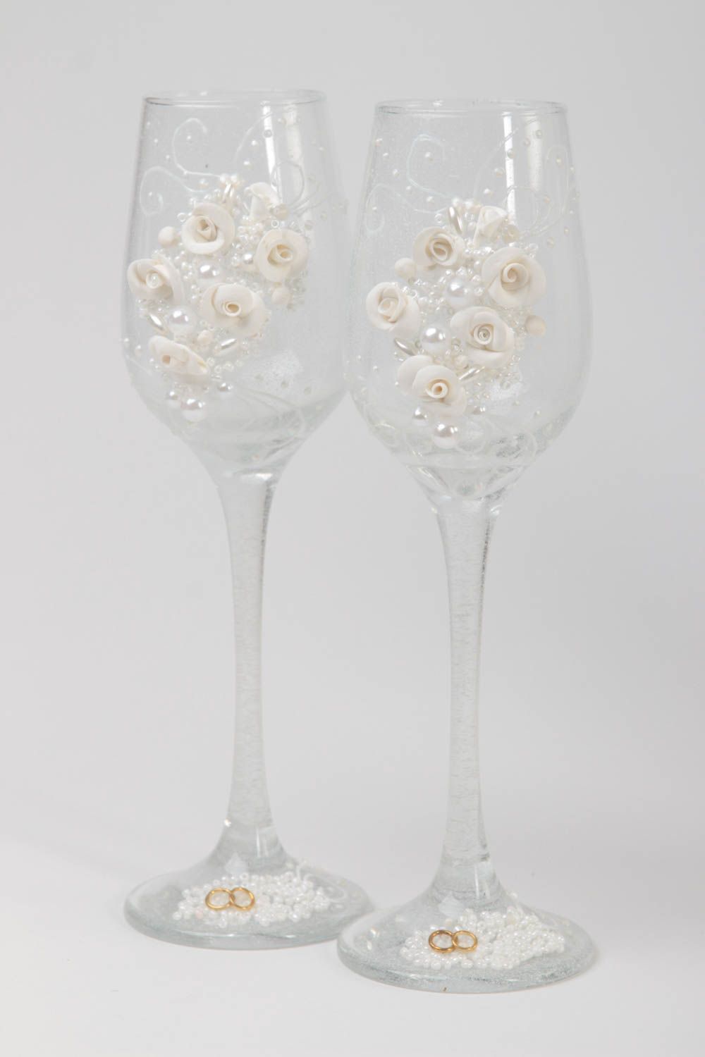 Бокалы ручной работы белые свадебные бокалы для шампанского свадебные аксессуары фото 2