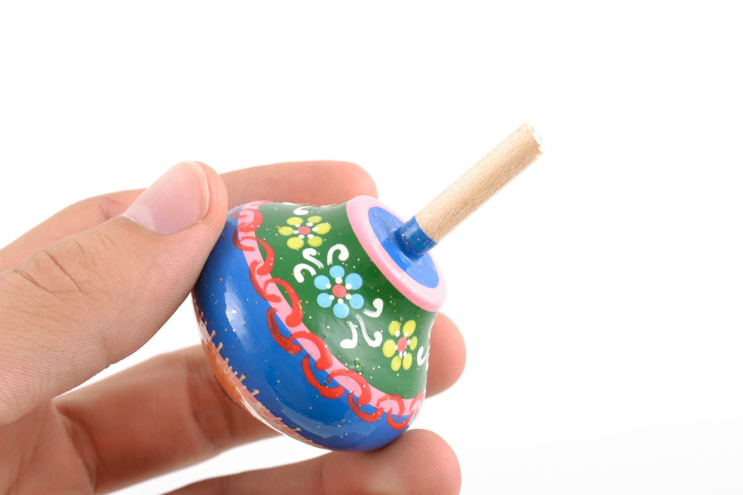Blue painted eco wooden toy spinning top hand made photo 2