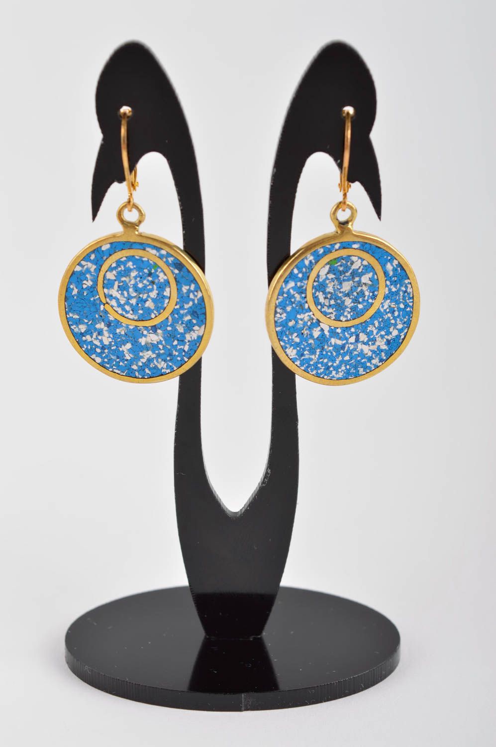 Handmade brass stylish earrings unusual female jewelry cute blue earrings photo 2