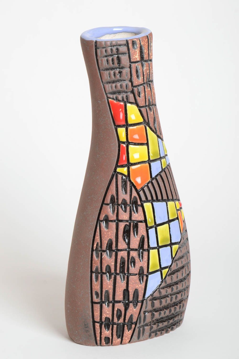 Vase design fait main Vase en argile marron à motif Déco maison originale 1,7 l photo 2