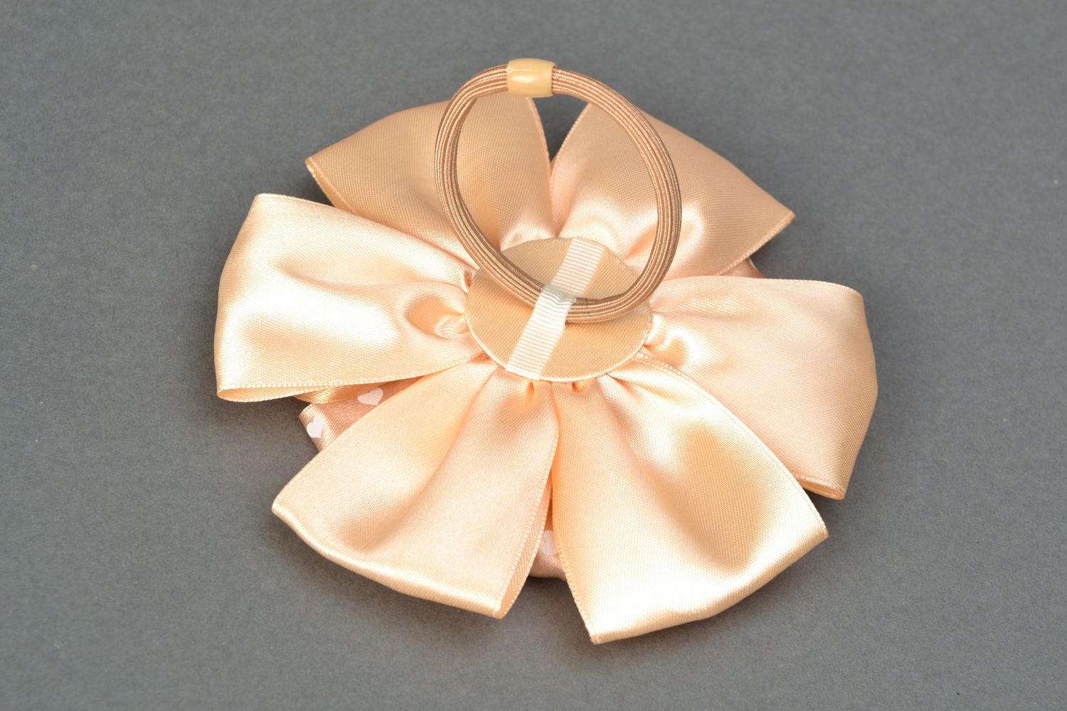 Satin ribbon hair tie with bow Beige photo 3