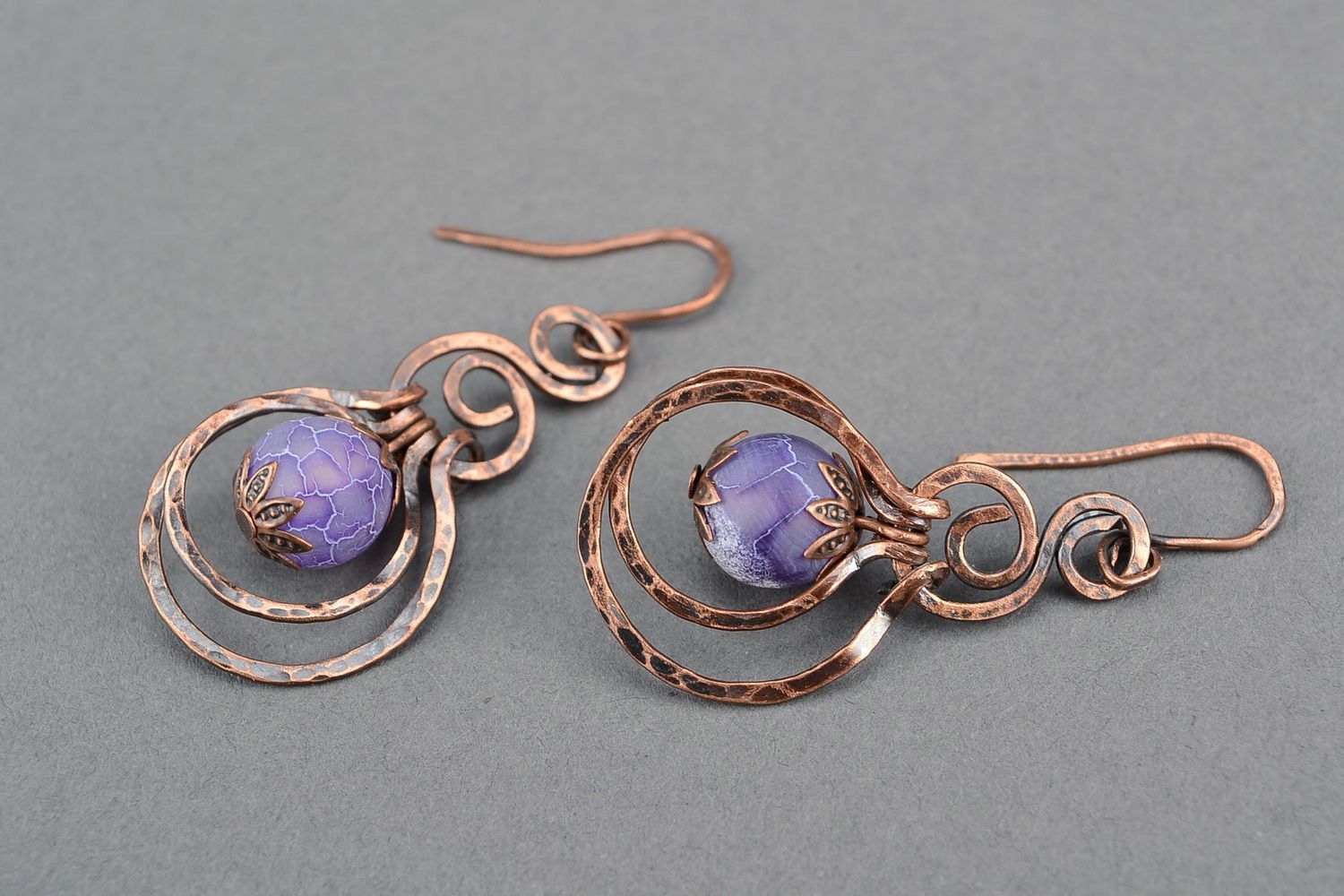 Copper earrings with agate photo 3