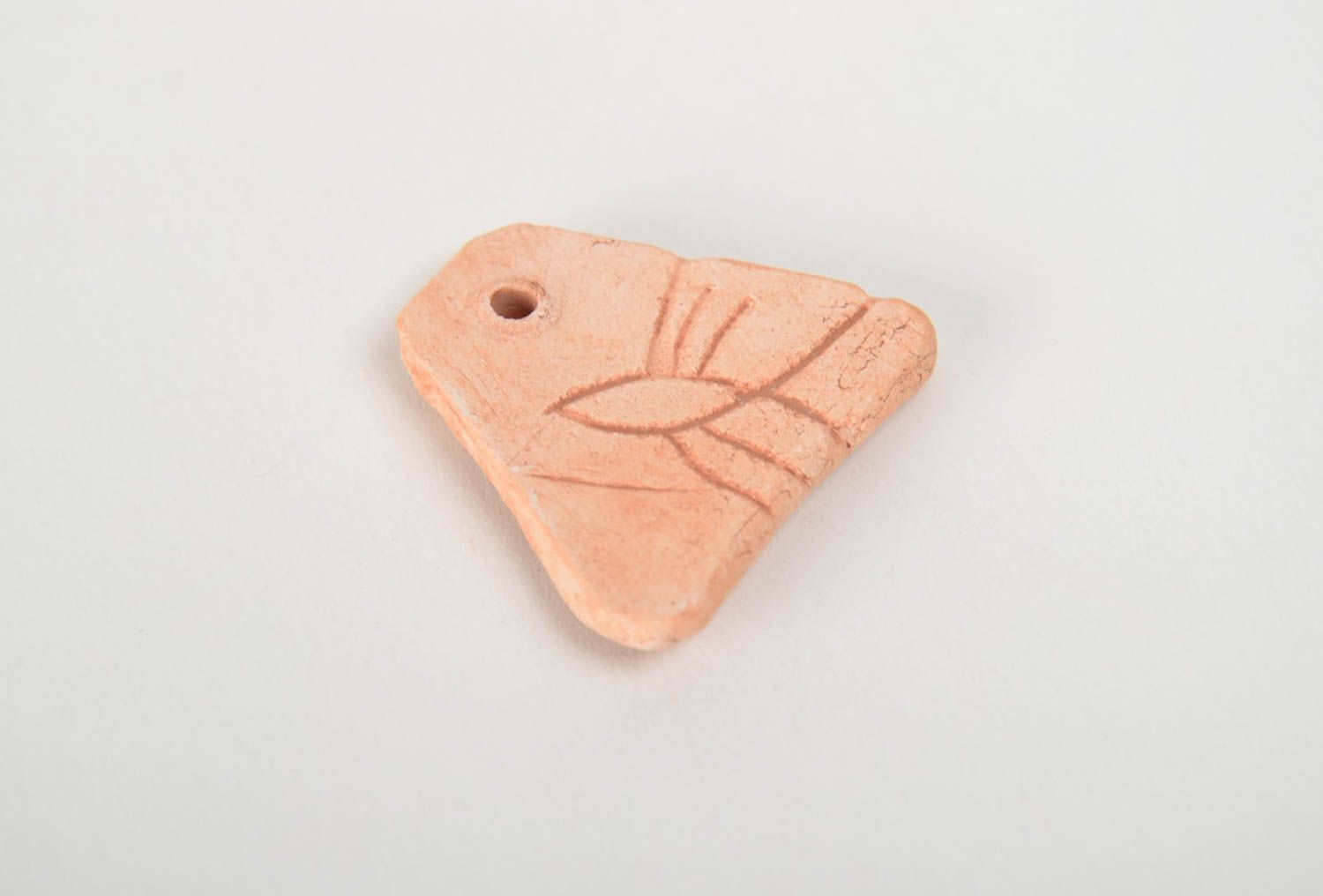 Handmade flat triangle pendant molded of natural clay for jewelry making photo 3