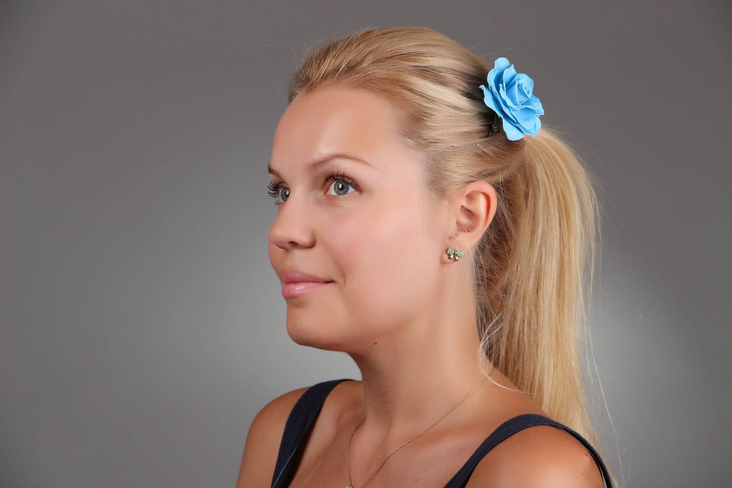 Barrette with flower Blue Rose photo 5