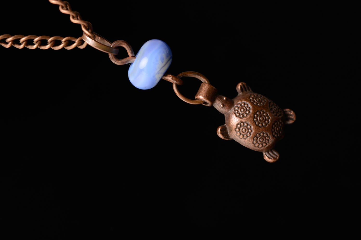 Copper pendant with lampwork bead Turtle photo 2