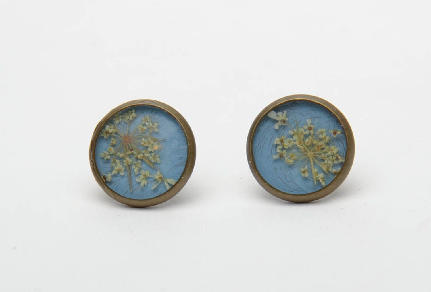 Blue earrings with natural flowers in epoxy resin photo 3