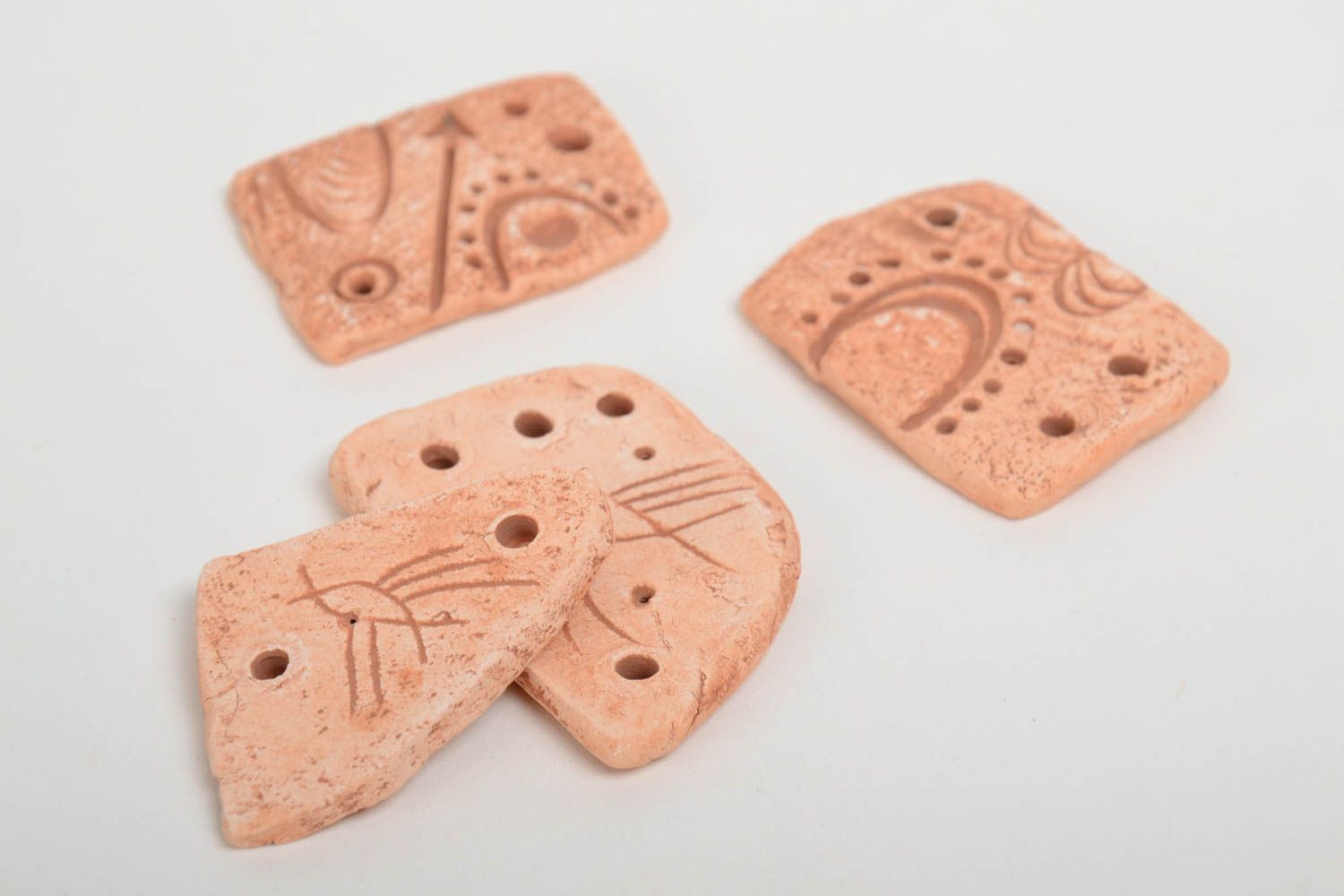 Set of 4 handmade ceramic patterned designer craft blanks for jewelry making photo 2