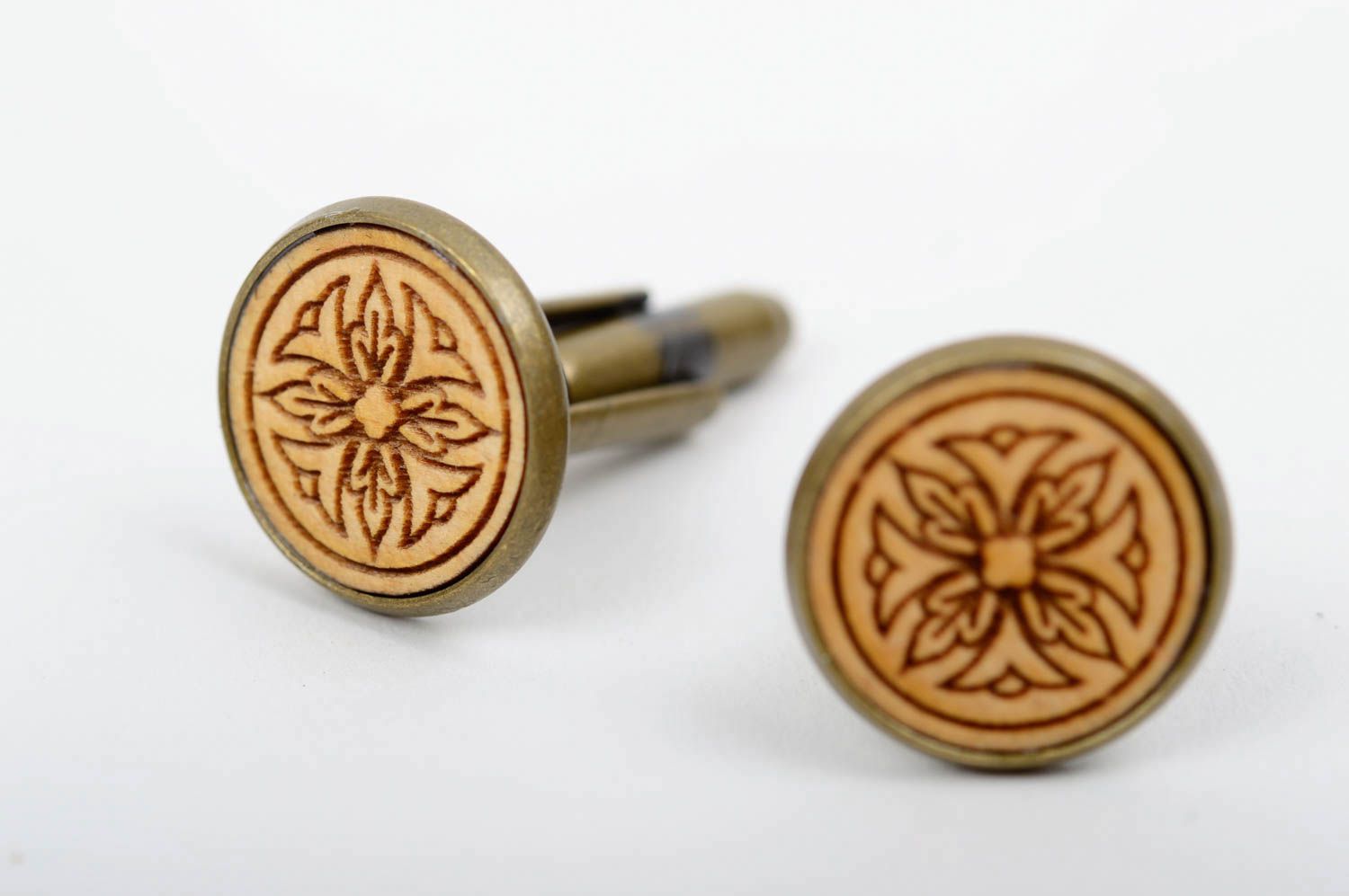 Handmade wooden cufflinks on metal basis designer special present for men photo 1