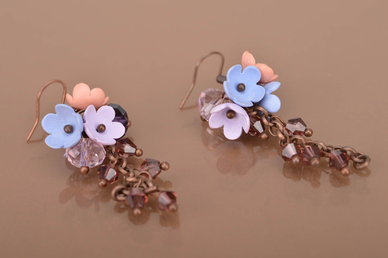 Stylish handmade long polymer clay earrings plastic flower earrings gift ideas photo 2