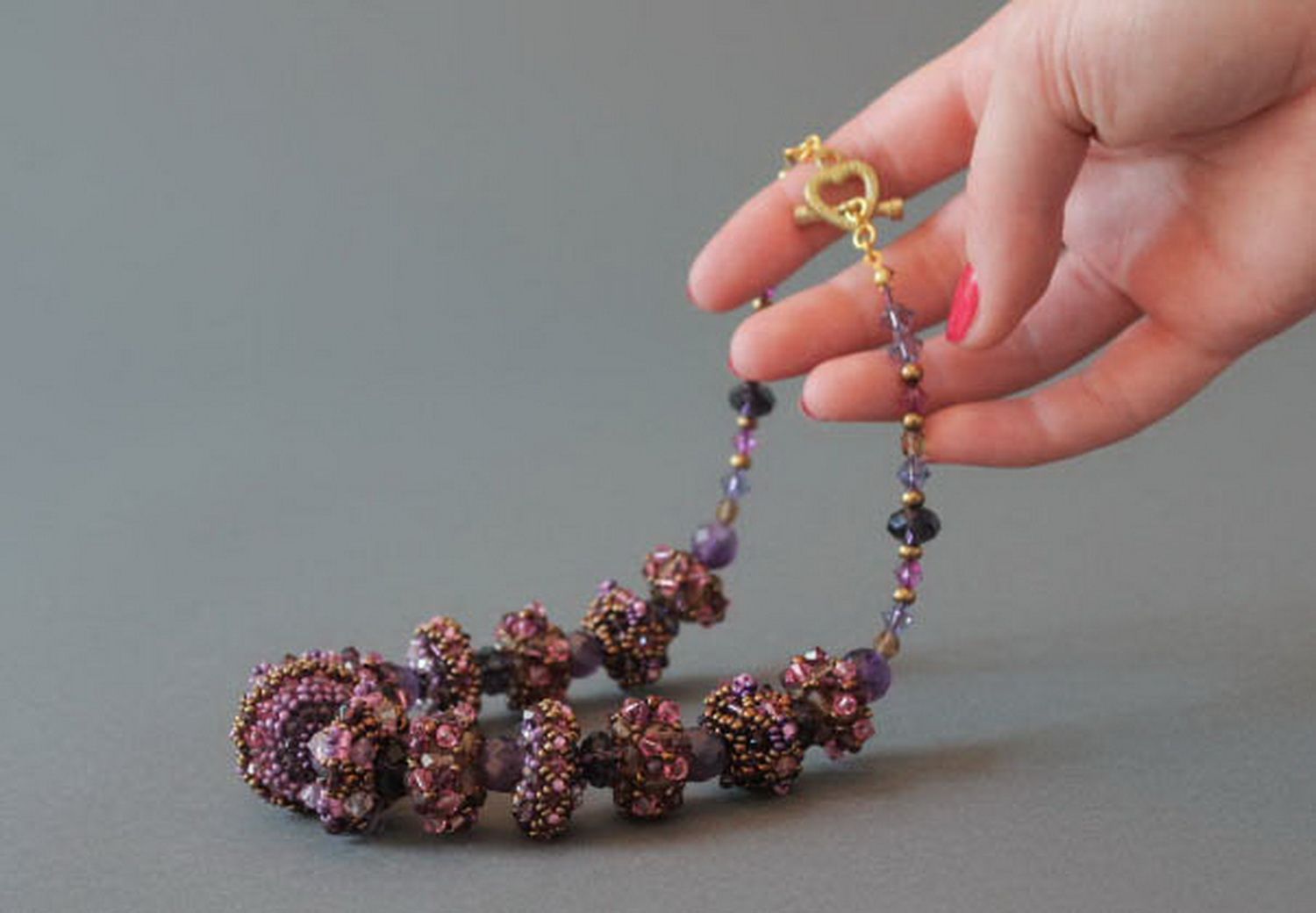 Necklace made of Czech beads with decorative stones photo 9