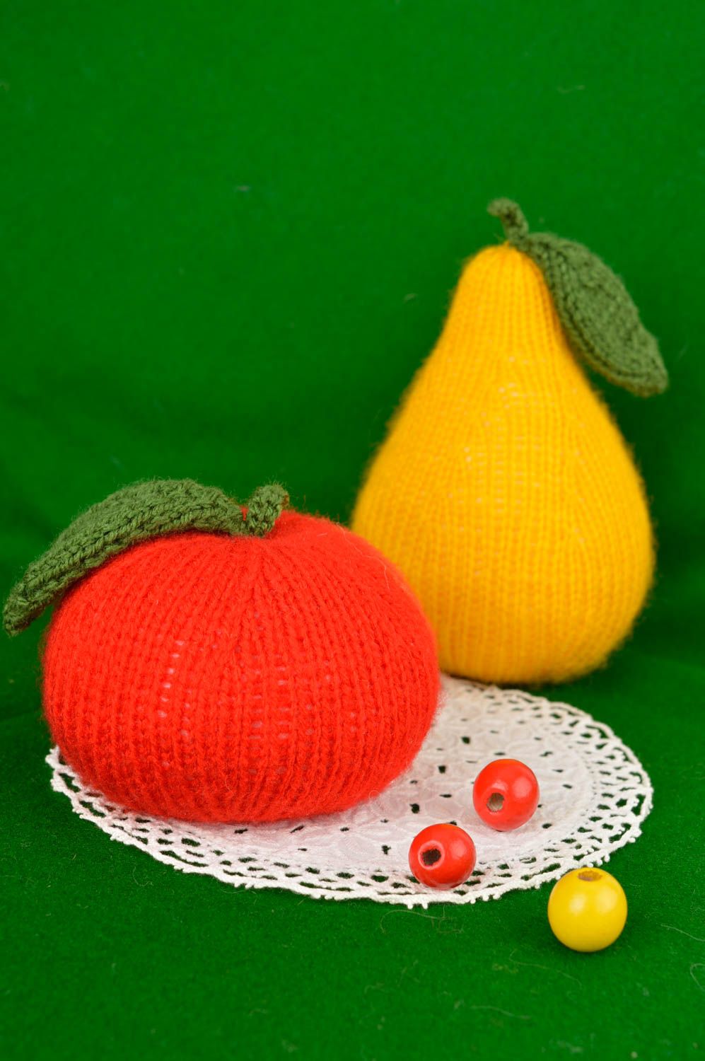 Handmade beautiful bright toys unusual crocheted set of toys 2 soft fruits photo 1