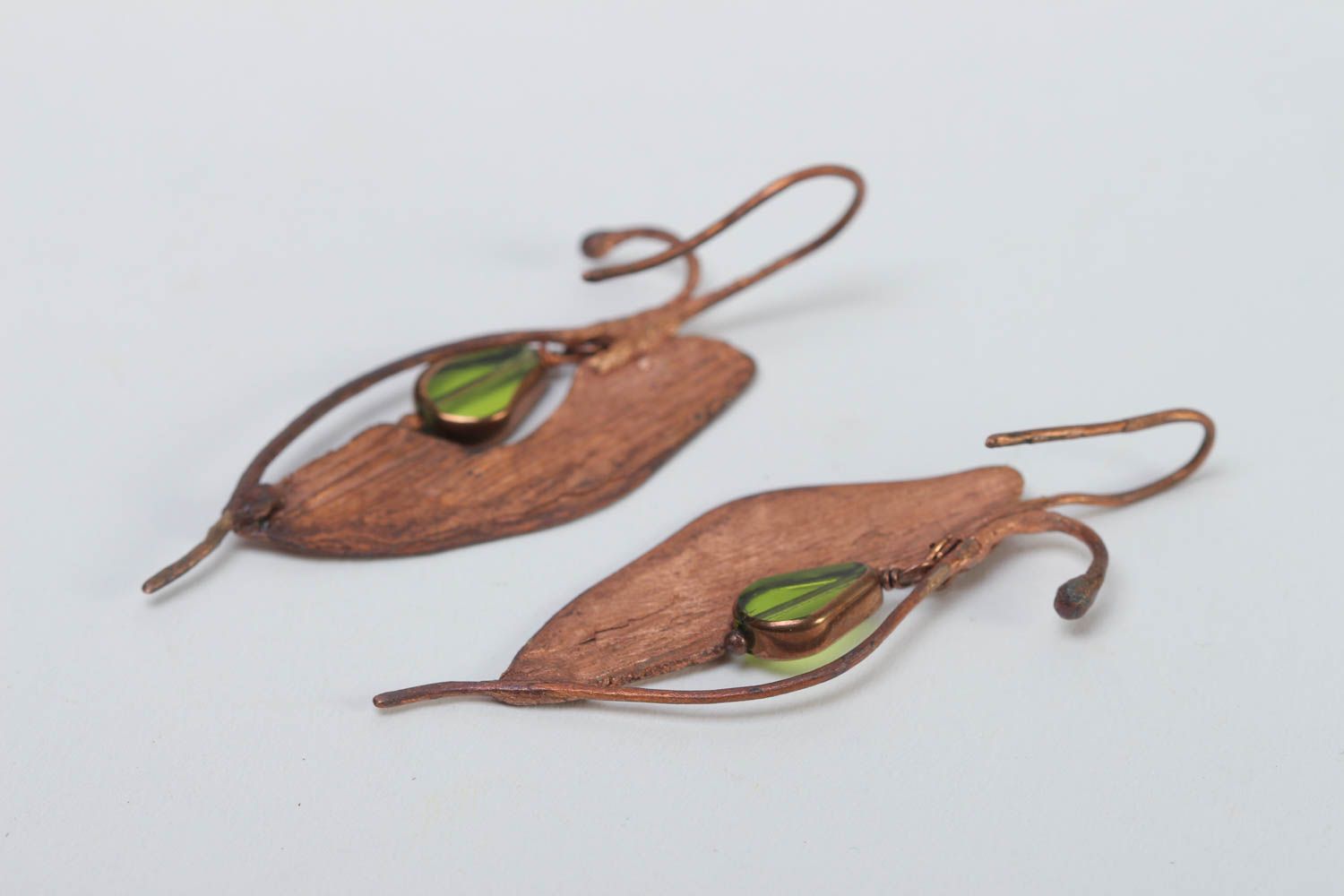 Unusual handmade copper earrings metal earrings glass bead earrings small gifts photo 3