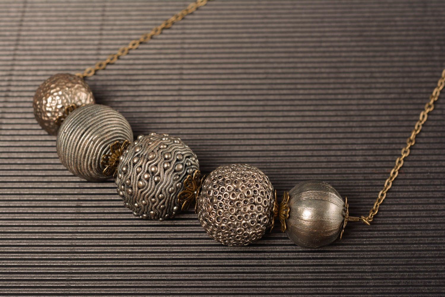 Massives Polymer Ton Collier handmade originelle Metallic Halskette prachtvoll foto 4