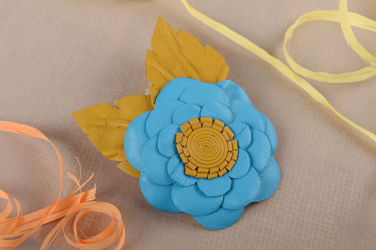 Beautiful handmade leather brooch leather barrette accessories for girls photo 1