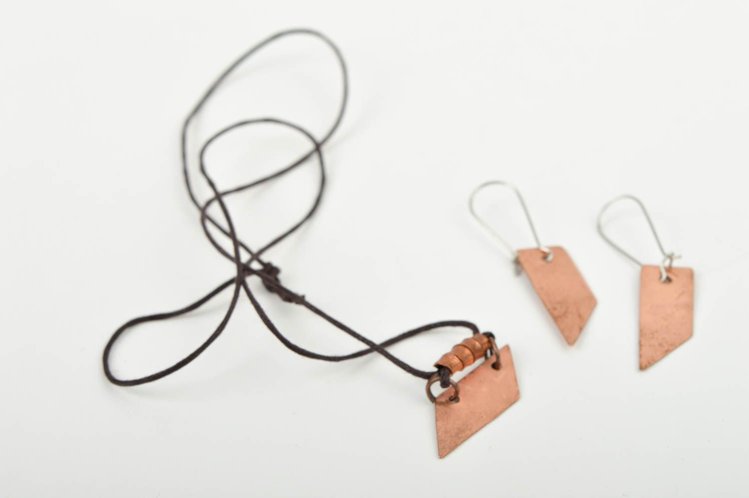 Handmade copper jewelry set designer unusual pendant dangling earrings photo 4