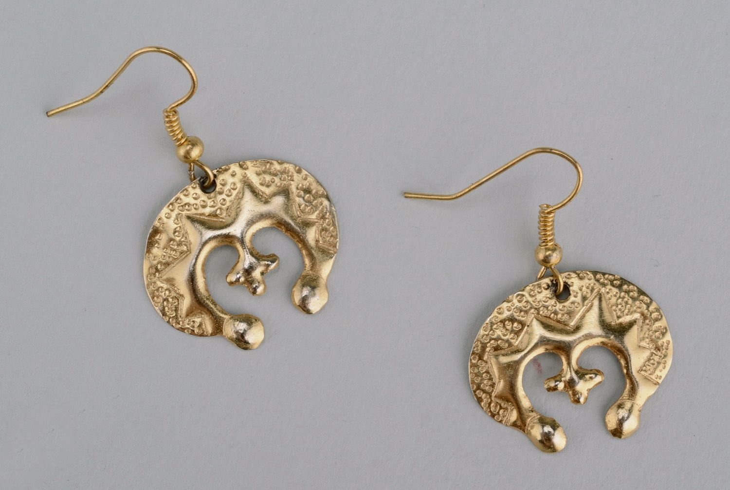 Brass earrings with gilding Golden Archeress photo 2