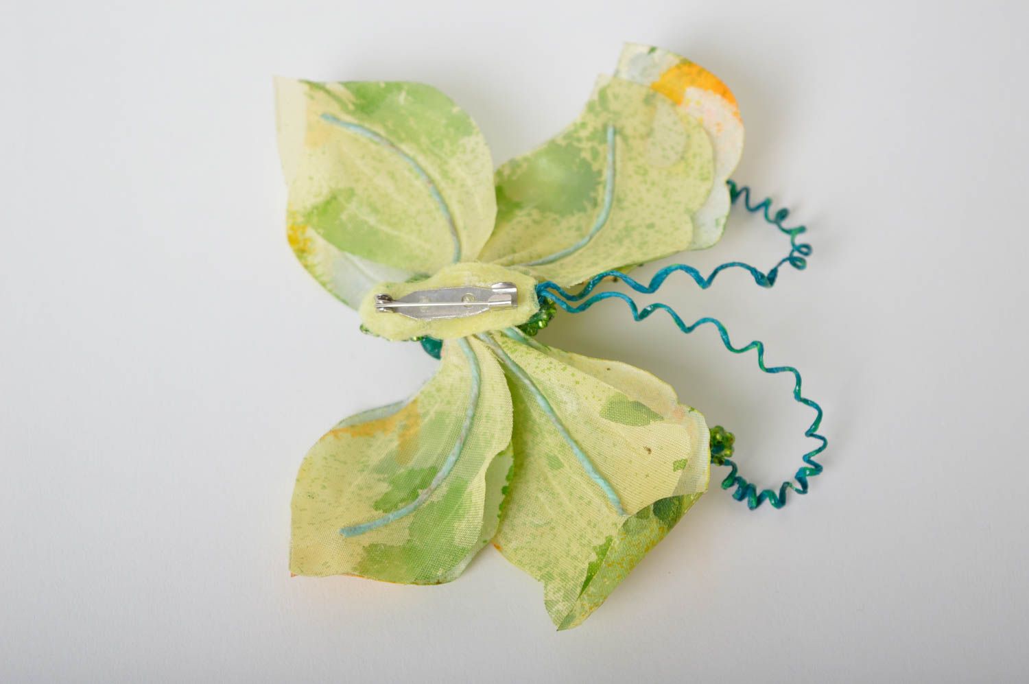 Брошь ручной работы брошь бабочка дизайнерское украшение зеленое стильное фото 4