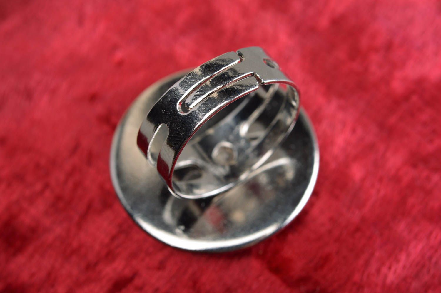 Black and white decoupage handmade designer ring coated with epoxy adjustable size photo 2