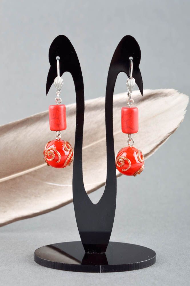 Rote Schmuck Ohrringe handmade Designer Schmuck Accessoire für Frauen originell foto 1
