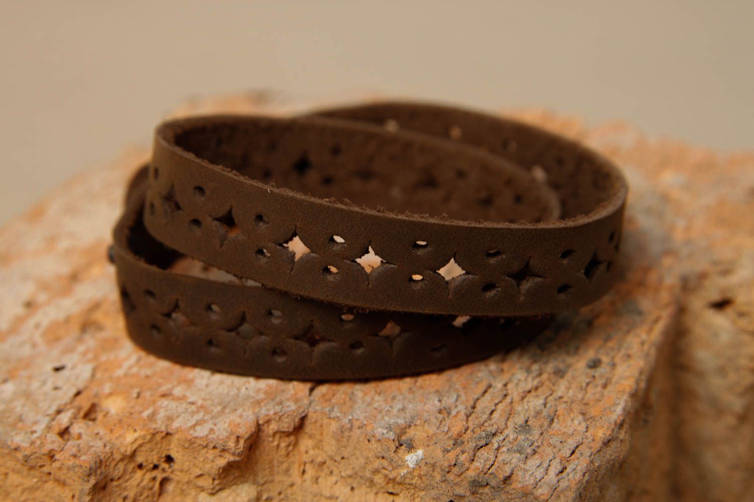 Bracelet cuir naturel Bracelet fait main brun deux tours Cadeau original photo 1