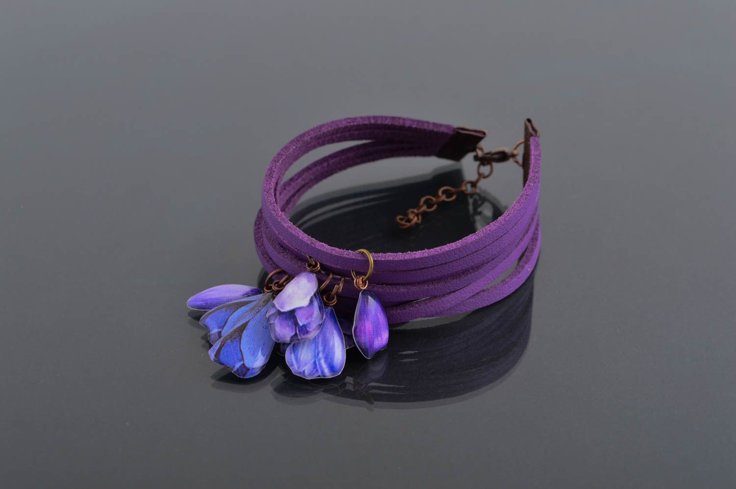 Bracelet cuir fait main Bijou fantaisie violet Accessoire pour femme  photo 1