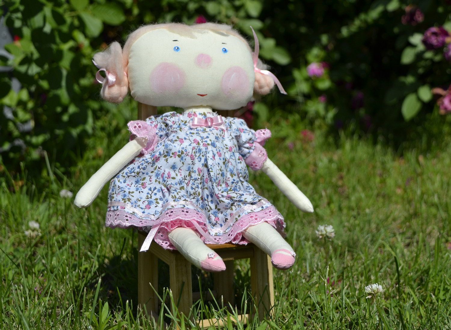 Fabric doll Girl with pink cheeks photo 5