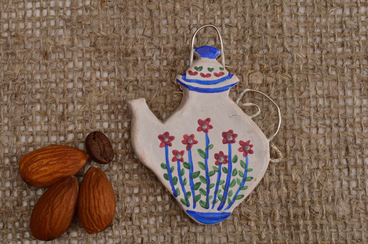 Imán de cerámica artesanal tetera decorada regalo original elemento decorativo foto 1