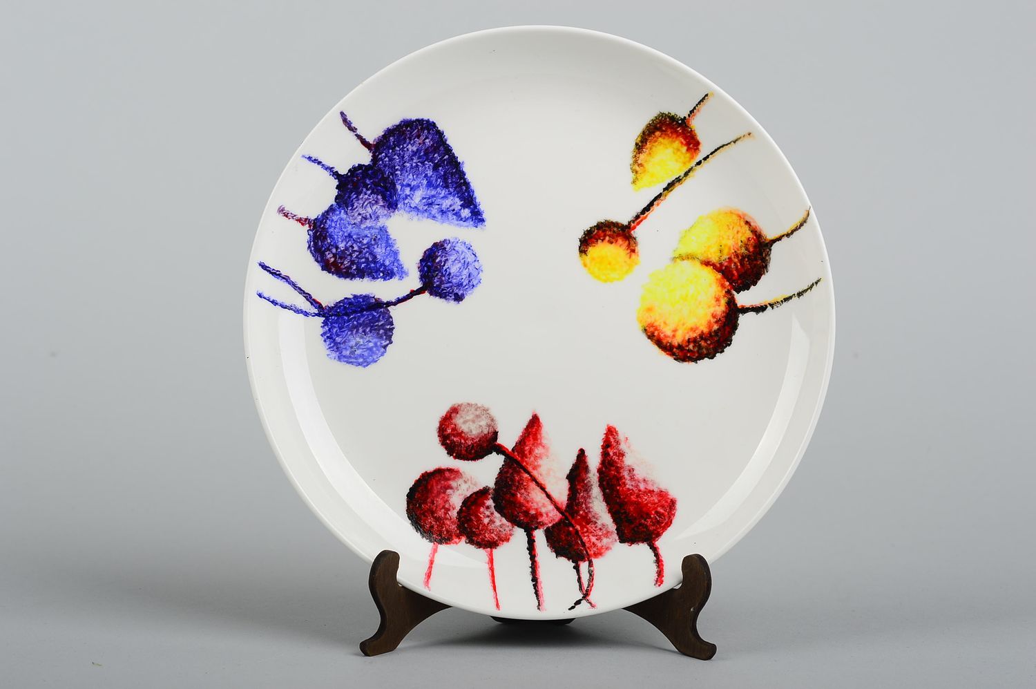 Handmade ceramic plate ornamented designer kitchenware painted unusual decor photo 4