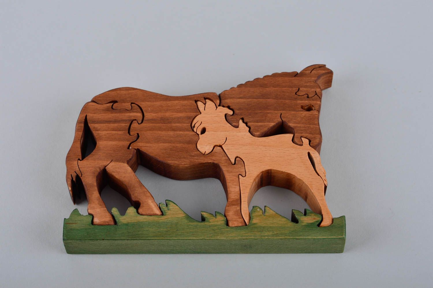 Puzzle 3D en bois fait main Jouet d'éveil écolo âne et ânon Cadeau bébé photo 4