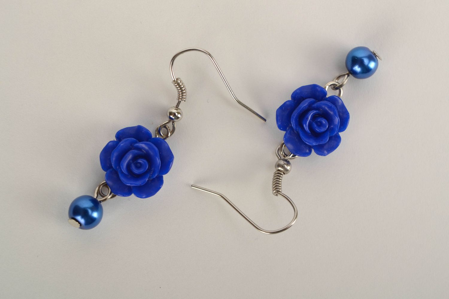 Long plastic earrings Blue Roses photo 4