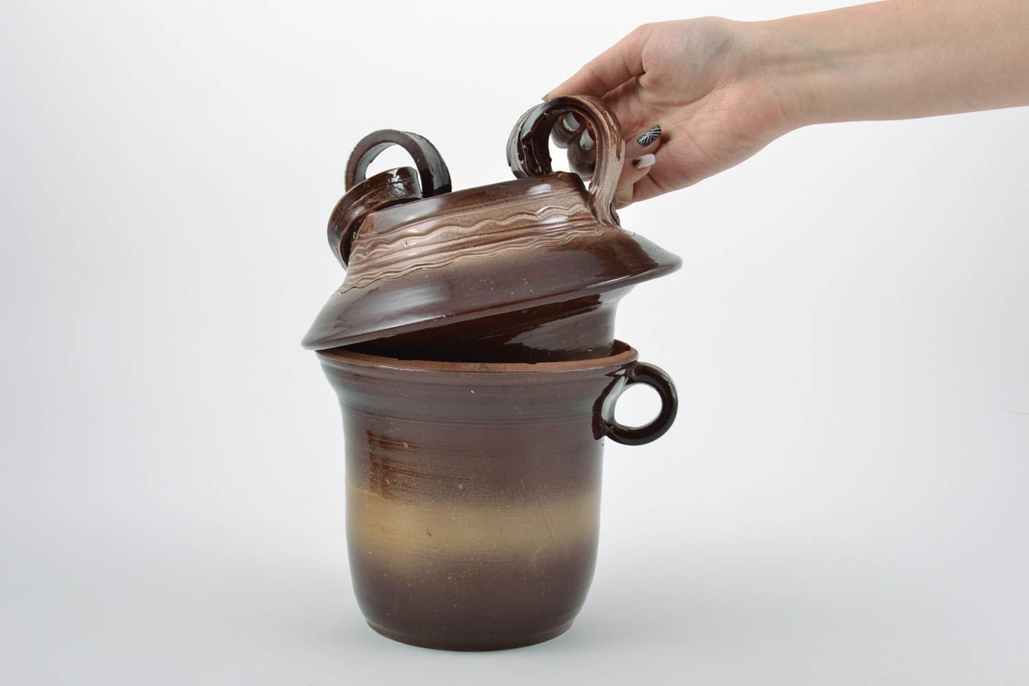 Handmade decorative ceramic glazed pot with lid for bulk products 1 L photo 3