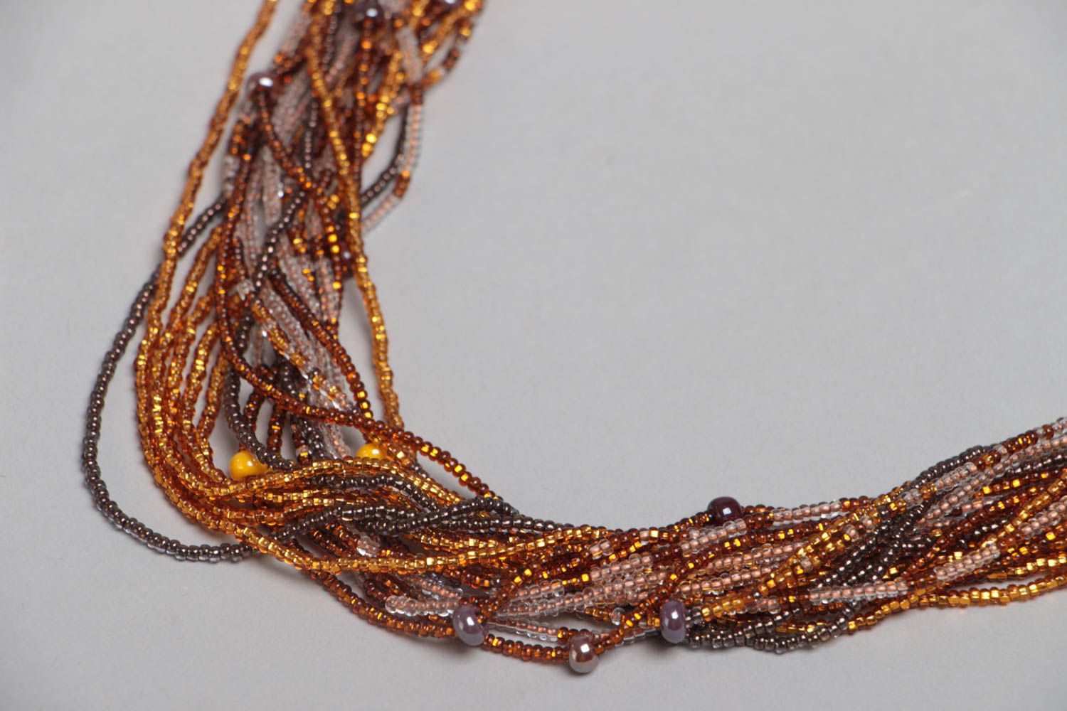 Handmade designer multi row beaded necklace in amber color palette for women photo 3