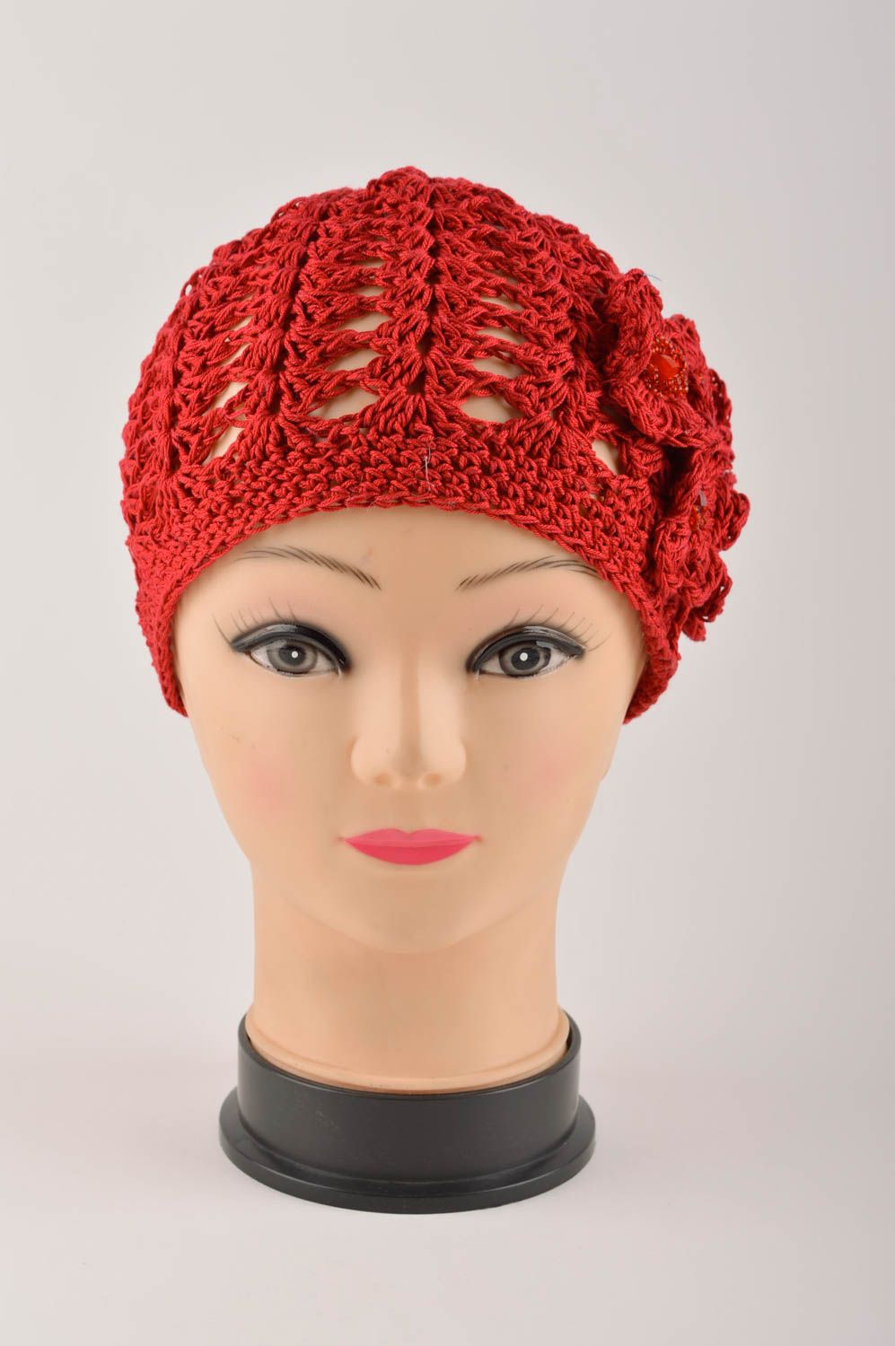 Gorro artesanal de hilos de algodón color rojo ropa para mujer regalo original foto 3