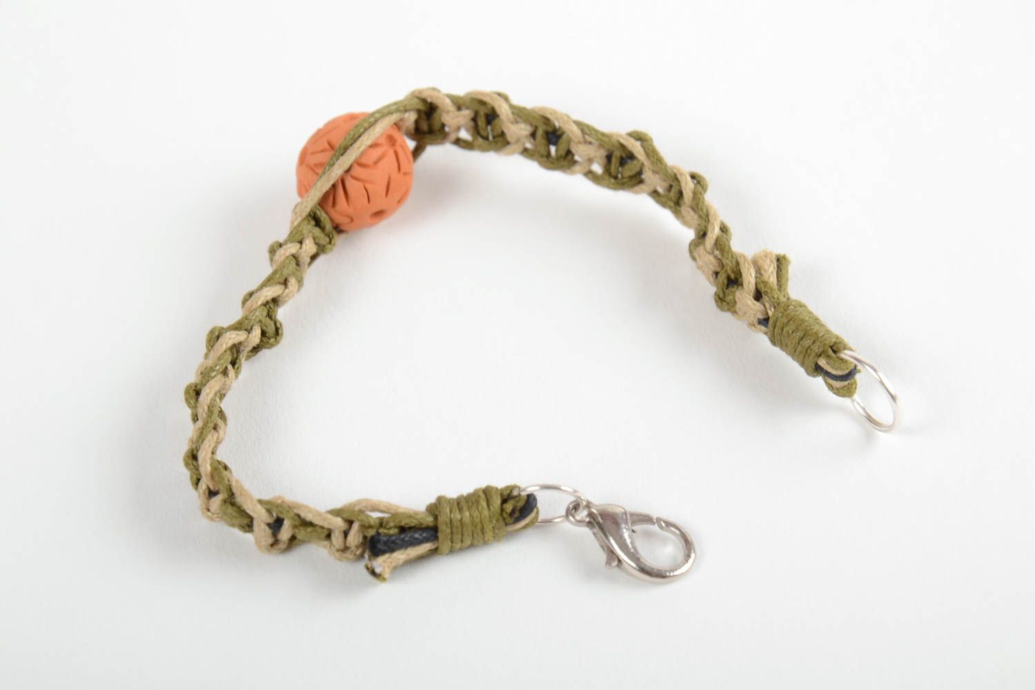 Stylish handmade braided cord bracelet wrist bracelet with clay bead gift ideas photo 4